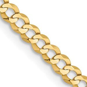 3mm 14K Yellow Gold Solid Lightweight Flat Curb Chain Necklace, 26 In.